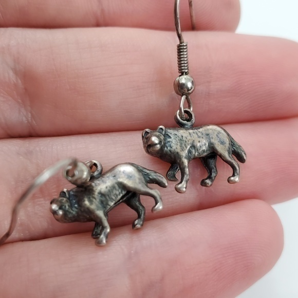 Wolf Earrings Dangle Silver Tone Charm Small Daint - Picture 4 of 7